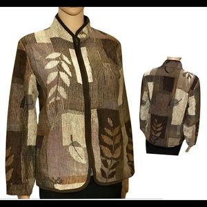 Coldwater Creek Cardigan Jacket Sz M Tapestry Brown Zippered Casual Patchwork